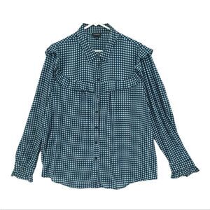 Who What Wear XXL Geometric Print Ruffle Button Down Blouse